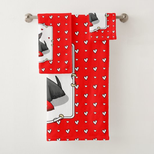 Valentijnsdag (rood) Scottie Dog (zwart) Bad Handdoek (Insitu)