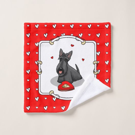 Valentijnsdag (rood) Scottie Dog (zwart) Bad Handdoek (Wasdoekje)