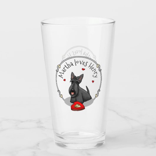 Valentijnsdag (rood) Scottie Dog (zwart) Glas (Achterkant)