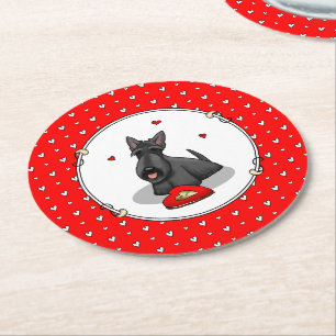 Valentijnsdag (rood) Scottie Dog (zwart) Ronde Kartonnen Onderzetter