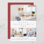 Valentijnsdag rood script 3 collage multi-foto feestdagenkaart (Voorkant / Achterkant)