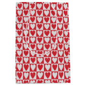 Valentijnsdag Rood Wit Glitter Harten Trendy Medium Cadeauzakje (Voorkant)