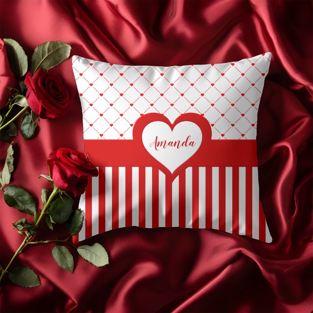 Valentijnsdag Rood Wit Hart Gestreept Patroon Kussen (Creator heeft geüpload)