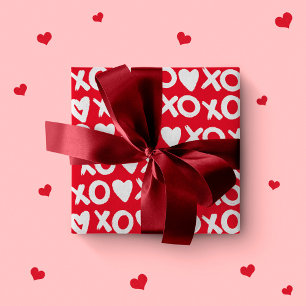 Valentijnsdag rood wit xo harten liefdepatroon cadeaupapier
