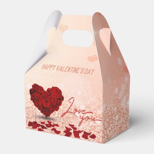 Valentijnsdag Roos Hart Boeket Favor Box Gable Bedankdoosjes (Voorkant Zijde)