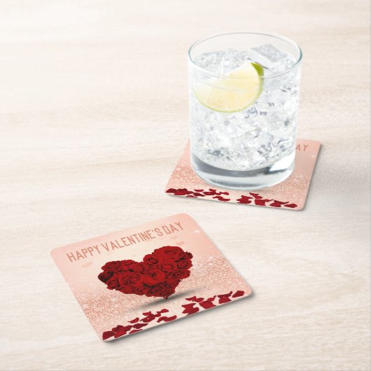 Valentijnsdag Roos Hart Boeket - Papier Onderzette Kartonnen Onderzetters (Insitu)