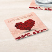 Valentijnsdag Roos Hart Boeket - Papier Onderzette Kartonnen Onderzetters (Schuin)