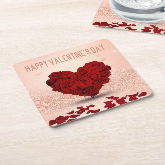 Valentijnsdag Roos Hart Boeket - Papier Onderzette Kartonnen Onderzetters (Schuin)
