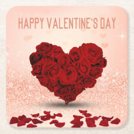 Valentijnsdag Roos Hart Boeket - Papier Onderzette Kartonnen Onderzetters