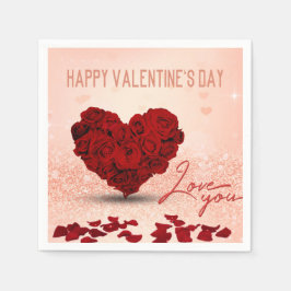 Valentijnsdag Roos Hart Boeket - Papier servet