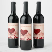 Valentijnsdag Roos Hart Boeket - Wijnlabel Wijn Etiket (Flessen)