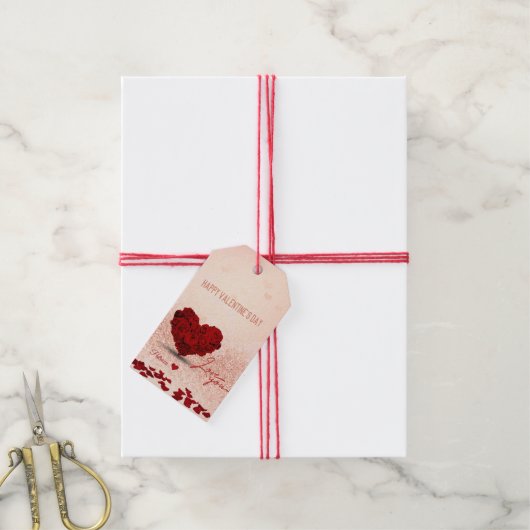 Valentijnsdag Roos Hartboeket - Cadeau Label Cadeaulabel (Met Touw)