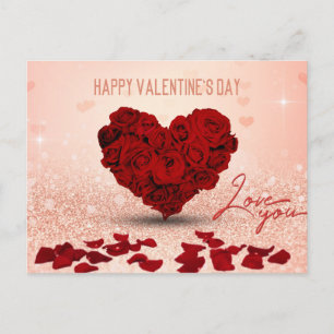 Valentijnsdag Roos Heart Bouquet - Briefkaart