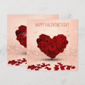 Valentijnsdag Roos Heart Bouquet - Card Feestdagenkaart (Voorkant / Achterkant)