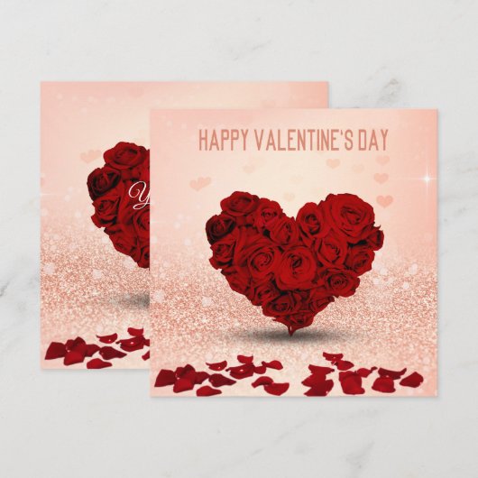 Valentijnsdag Roos Heart Bouquet - Card Feestdagenkaart (Voorkant / Achterkant)