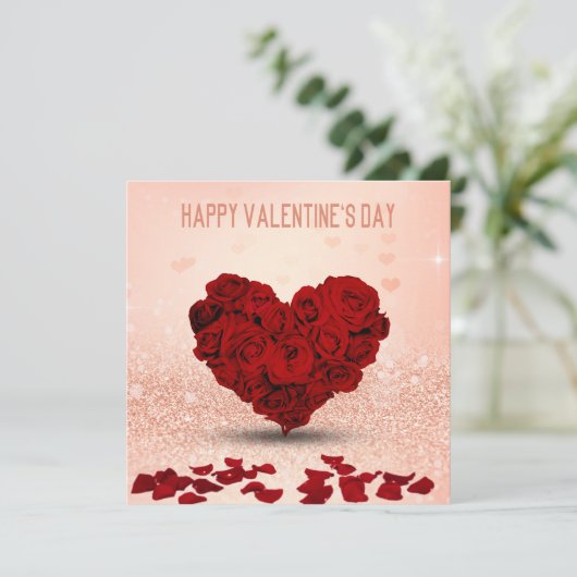 Valentijnsdag Roos Heart Bouquet - Card Feestdagenkaart (Staand voorkant)