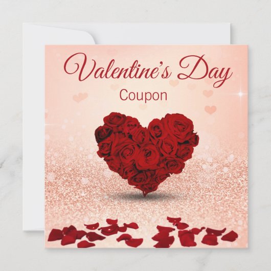 Valentijnsdag Roos Heart Bouquet - Coupon Card Feestdagenkaart (Voorkant)