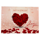 Valentijnsdag Roos Heart Bouquet Large Gift Bag Cadeautasje (Achterkant)