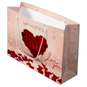 Valentijnsdag Roos Heart Bouquet Large Gift Bag Cadeautasje (Voorkant Gekanteld)