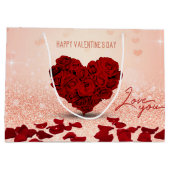 Valentijnsdag Roos Heart Bouquet Large Gift Bag Large Cadeautasje (Achterkant)