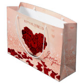Valentijnsdag Roos Heart Bouquet Large Gift Bag Large Cadeautasje (Achterkant Gekanteld)