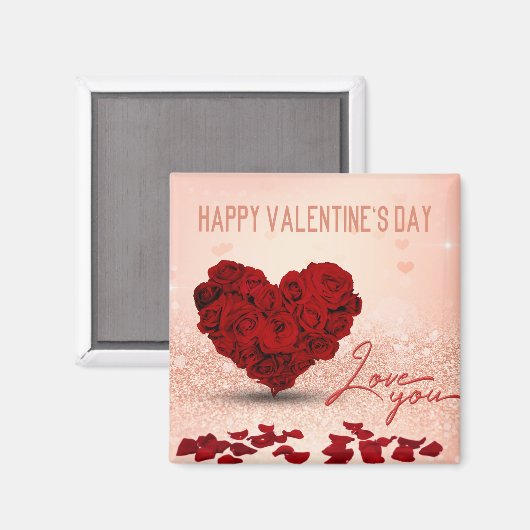 Valentijnsdag Roos Heart Bouquet - Magnet (Voorkant / Achterkant)