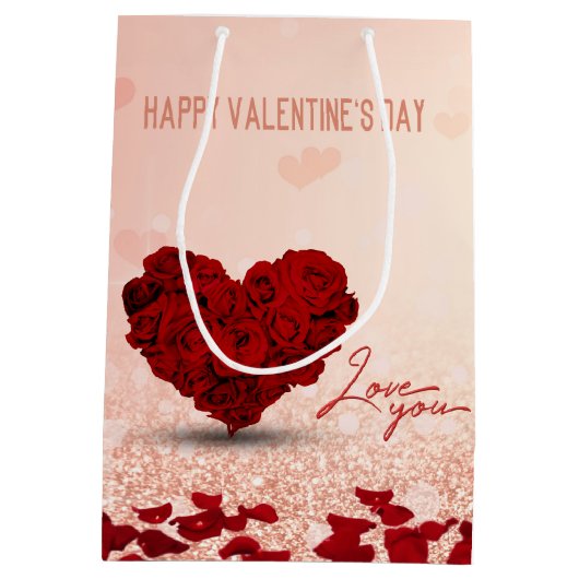 Valentijnsdag Roos Heart Bouquet Medium Gift Bag Medium Cadeauzakje (Achterkant)