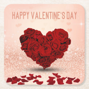 Valentijnsdag Roos Heart Bouquet - Onderzetter pap