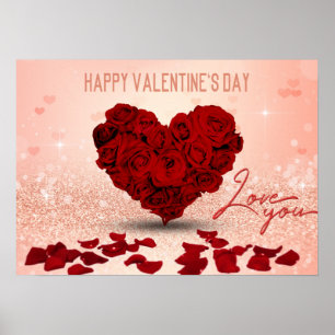 Valentijnsdag Roos Heart Bouquet - Poster print