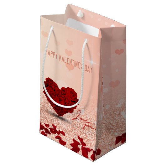 Valentijnsdag Roos Heart Bouquet Small Gift Bag Klein Cadeauzakje (Voorkant Gekanteld)