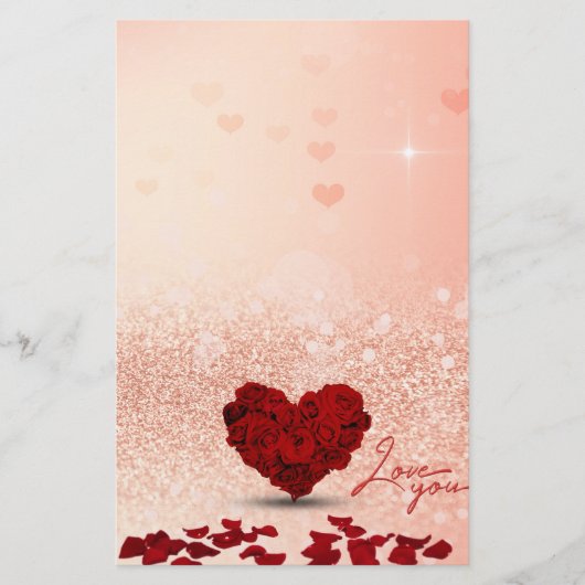 Valentijnsdag Roos Heart Bouquet - Stationery Briefpapier (Voorkant)
