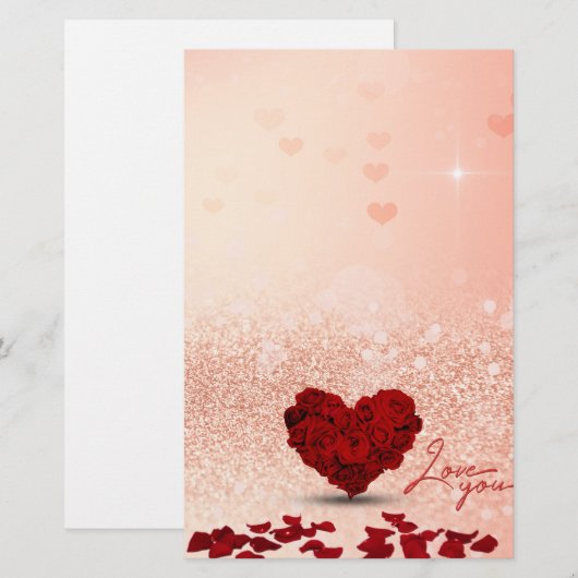 Valentijnsdag Roos Heart Bouquet - Stationery Briefpapier (Voorkant / Achterkant)