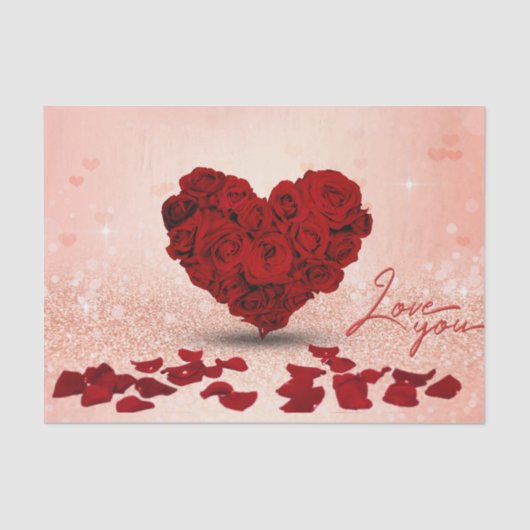 Valentijnsdag Roos Heart Bouquet - Weefpapier Tissuepapier (Voorkant)