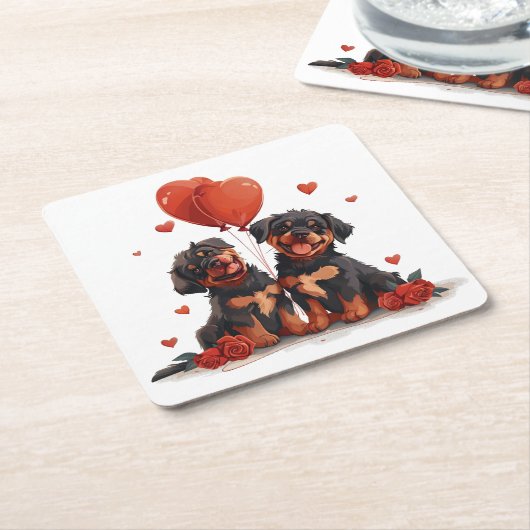 Valentijnsdag Rottweiler Dogs Kartonnen Onderzetters (Schuin)