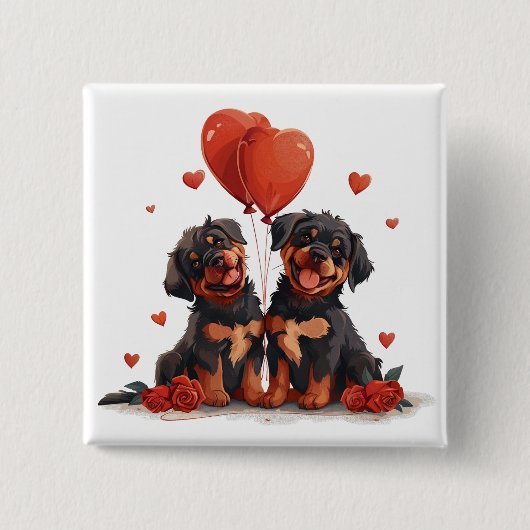 Valentijnsdag Rottweiler Dogs Vierkante Button 5,1 Cm (Voorkant)