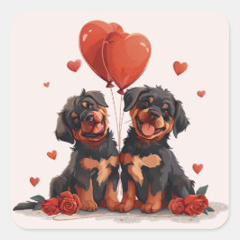 Valentijnsdag Rottweiler Dogs Vierkante Sticker
