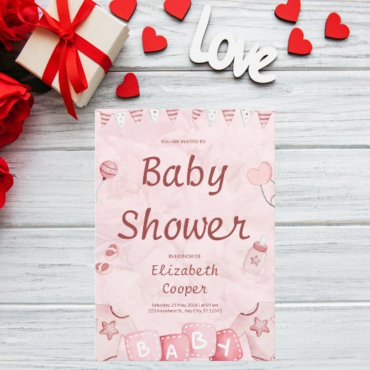 Valentijnsdag Roze Baby Meisje Douche Kaart