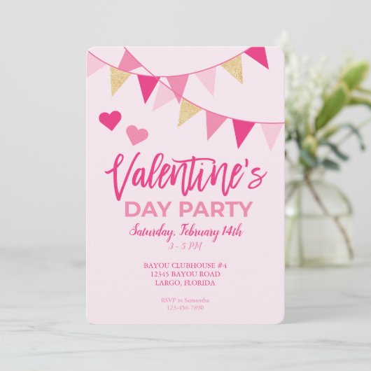 Valentijnsdag Roze banner Kaart (Staand voorkant)