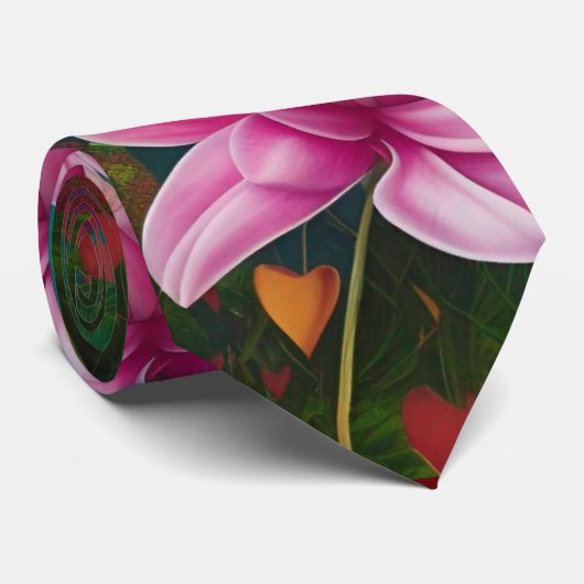 Valentijnsdag - Roze bloemen en hart Stropdas (Opgerold)