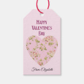  Valentijnsdag Roze Bloemen Hart Custom Cadeaulabel (Voorkant)