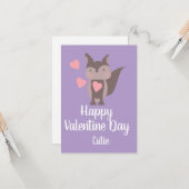 Valentijnsdag Roze Cute vos Kaart (Voorkant / Achterkant in situ)