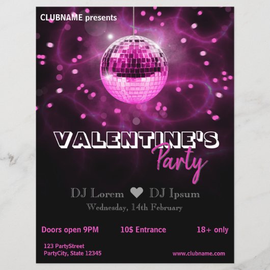 Valentijnsdag Roze Disco Ball Party Flyer (Voorkant)