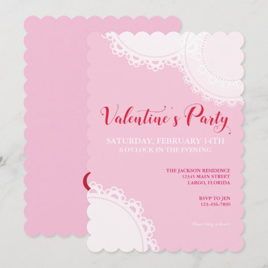 Valentijnsdag Roze Doilie Partij Kaart (Voorkant / Achterkant)