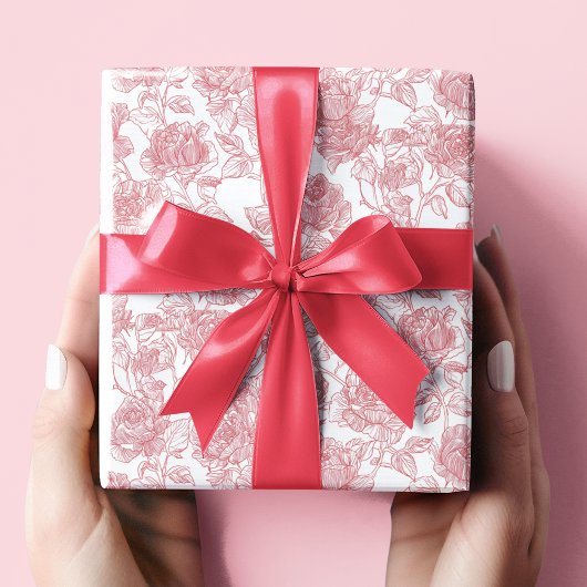 Valentijnsdag Roze Elegante Rozen Inpakpapier 