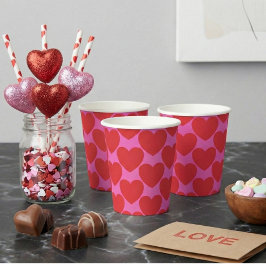 Valentijnsdag Roze en Rode Hart Patroon Feest Papieren Bekers