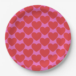 Valentijnsdag Roze en Rode Hart Patroon Feest Papieren Bordje