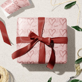 Valentijnsdag roze en rode harten cadeaupapier