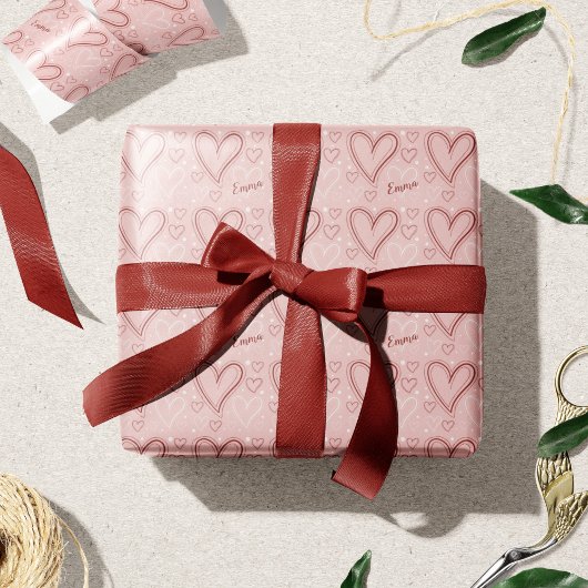 Valentijnsdag roze en rode harten cadeaupapier
