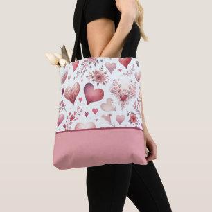 Valentijnsdag roze en rode harten, kleurenblok tote bag