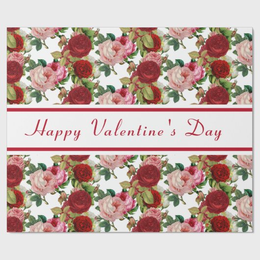 Valentijnsdag Roze en rode roze Floral Cadeaupapier (Vlak)